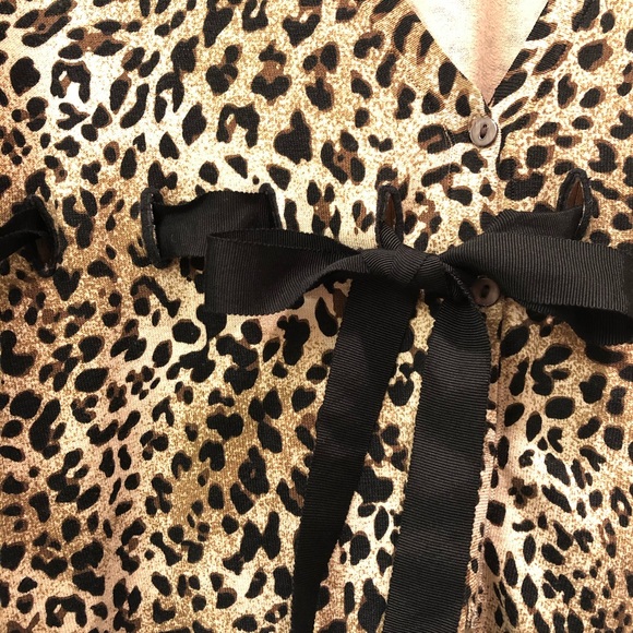Sarah Spencer Silk Cheetah Cardigan Sweater w/ Bow - Picture 3 of 14